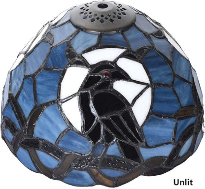 Bieye S12010 Raven Sitting on Bare Tree Tranch Against Full Moon Tiffany Style Stained Glass Lampshade (Dark Blue, 8Wx5.5H)