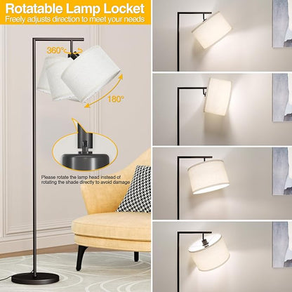 Floor Lamp for Living Room with 3 Color Temperatures Standing Lamp with Adjustable Beige Linen Lampshade Tall Lamps for Bedroom Office Classroom Dorm Room, 9W LED Bulb Included, Black