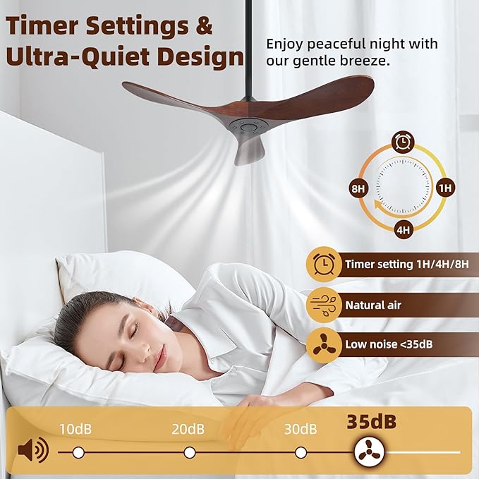 Outdoor Ceiling Fan Without Light, 42Inch Smart Ceiling Fan with Remote & Voice Control for Alexa/Google, 3-Blade Wood Fan, Quiet DC Motor, 6 Speeds for Patio, Porch, Farmhouse, Dark Walnut