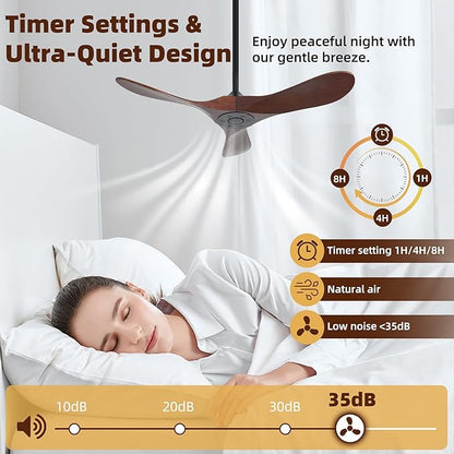 Outdoor Ceiling Fan Without Light, 42Inch Smart Ceiling Fan with Remote & Voice Control for Alexa/Google, 3-Blade Wood Fan, Quiet DC Motor, 6 Speeds for Patio, Porch, Farmhouse, Dark Walnut