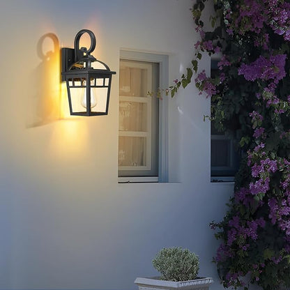 Front Porch Lights Outdoor Wall Lights Exterior Wall Sconce, Matte Black Exterior Light Fixtures with Seeded Glass Farmhouse Outdoor Lighting Fixtures for House Garage Porch Patio, 2 Pack