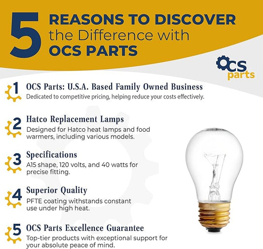 OCS Parts Hatco 02.30.265.00 Replacement Specialty Light Bulbs for Commercial Heat Warmers | 40W 120V E26 PFTE Coated High Temp Shatter Resistant Specialty Consumer Lamps