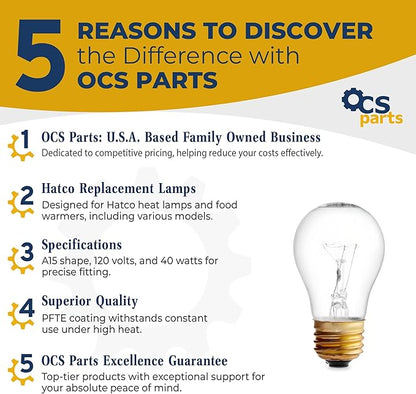 OCS Parts Hatco 02.30.265.00 Replacement Specialty Light Bulbs for Commercial Heat Warmers | 25-Pack | 40W 120V E26 PFTE Coated High Temp Shatter Resistant Specialty Consumer Lamps