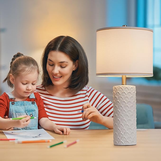 27" Farmhouse Bedside Table Lamp Set of 2, White Modern Ceramic Lamps for Living Room, 3 Color Temperature Rustic Table Lamps for Bedroom, Night Stands, Dorm,Office, Home Décor (Bulb Included
