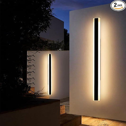 2 Pack Exterior Wall Light Fixture, 59inch Modern Outdoor Wall Sconce, IP65 Waterproof, 3000K Warm White, 55W Black Minimalist Outside LED Strip Lights for Garage, Patio, Balcony, Fence