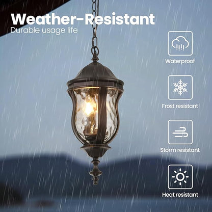Large Outdoor Pendant Light Fixtures, 19.1'' Exterior Hanging Lantern Porch Light Adjustable, Brown Hanging Lamp Farmhouse Exterior Chandelier Ceiling Mount for Entrance Patio