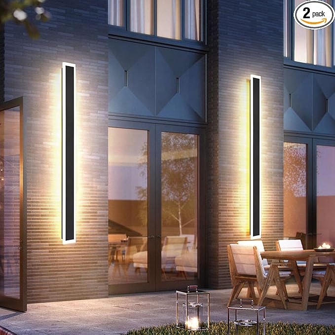2 Pack-59INCH Long Outdoor LED Wall Lights,45W Waterproof IP65 Warm White led Wall Light Rectangular Black Wall Light,led Porch Lights Outdoor Wall Elegant Frosted White Acrylic Anti Rust