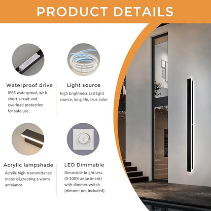 Modern Black Outdoor Wall Lights for House,79 "Garage Exterior Lighting Fixtures LED IP65 Outdoor Wall Light Dimmable 3000K-6000K Long Strip Anti-Rust Wall Lamp for Patio Passage Porch