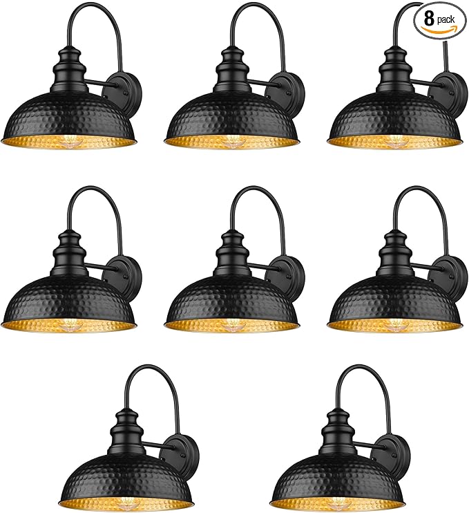 Outdoor Barn Lights, Farmhouse Outdoor Wall Sconces, Weather Resistant Exterior Wall Mount Lights, Vintage Outside Lighting Fixtures, Industrial Black Lanterns for Porch,Garage,Patio (Black, 8 Pack)