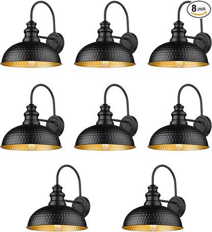 Outdoor Barn Lights, Farmhouse Outdoor Wall Sconces, Weather Resistant Exterior Wall Mount Lights, Vintage Outside Lighting Fixtures, Industrial Black Lanterns for Porch,Garage,Patio (Black, 8 Pack)