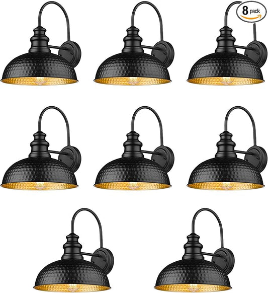 Outdoor Barn Lights, Farmhouse Outdoor Wall Sconces, Weather Resistant Exterior Wall Mount Lights, Vintage Outside Lighting Fixtures, Industrial Black Lanterns for Porch,Garage,Patio (Black, 8 Pack)