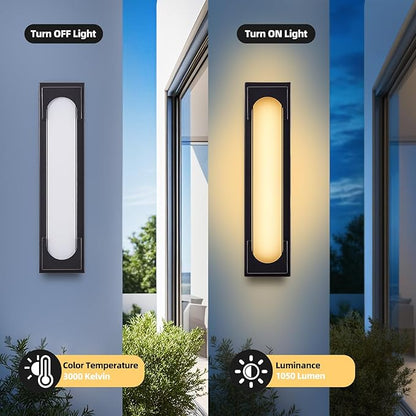 Modern Outdoor Wall Light, 24W IP65 Waterproof Exterior Porch Light, Dimmable LED Outdoor Wall Sconces for Garage Patio Front Door Entryway, 3000K