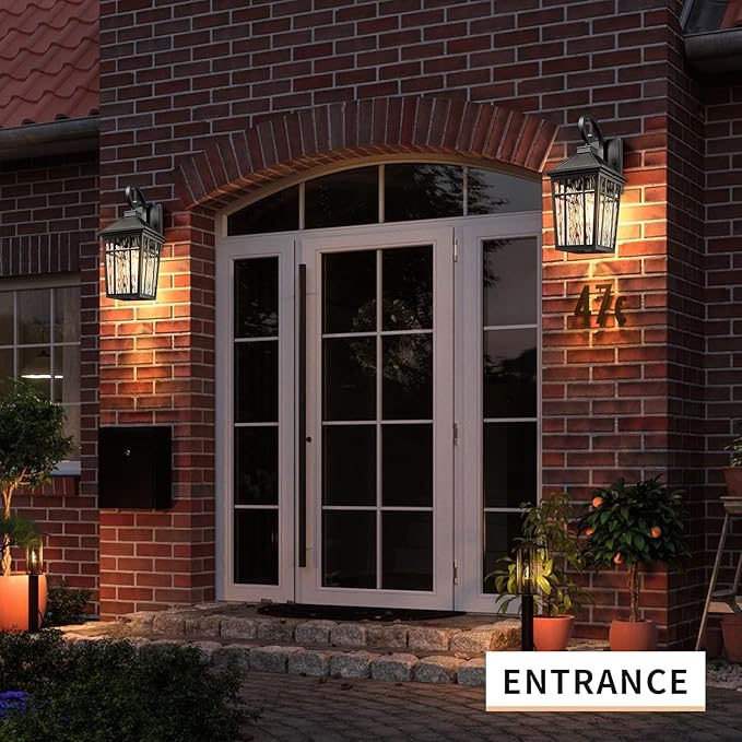 Darkaway 2pcs Large Outdoor Wall Lights for House, 18inch Exterior Lighting Fixtures Wall Mount Outdoor Porch Lights Black Outside Sconce Lights with Water Ripple Glass for Patio Garage Hallway