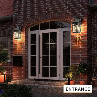 Darkaway 2pcs Large Outdoor Wall Lights for House, 18inch Exterior Lighting Fixtures Wall Mount Outdoor Porch Lights Black Outside Sconce Lights with Water Ripple Glass for Patio Garage Hallway