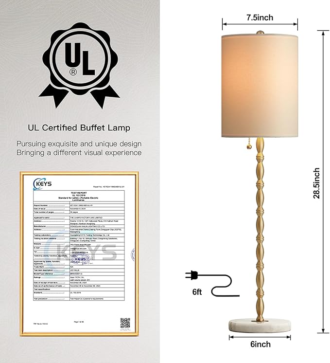 Buffet Lamps Set of 2, 28.5”H Modern Luxury Lamps with Marble Base, Brass Finish and Linen Shade, UL Certified – Elegant Lighting for a Warm Atmosphere in Entryway, Living or Dining Room