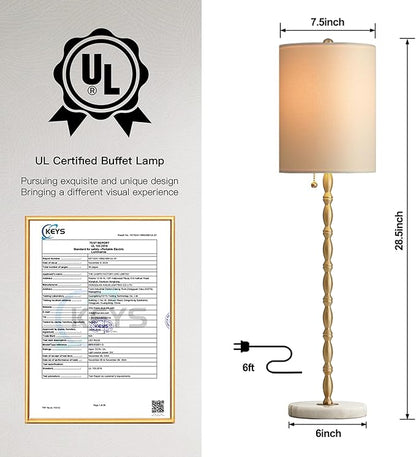 Buffet Lamps Set of 2, 28.5”H Modern Luxury Lamps with Marble Base, Brass Finish and Linen Shade, UL Certified – Elegant Lighting for a Warm Atmosphere in Entryway, Living or Dining Room