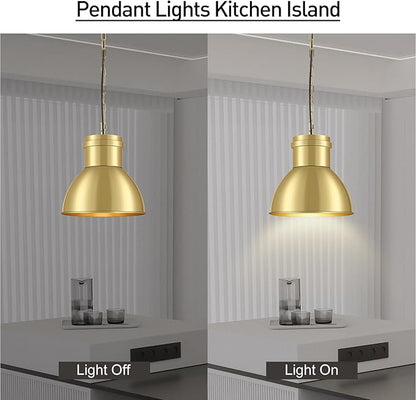 BoostArea Gold Pendant Lights Kitchen Island, 10.6" Large Metal Shade and 70.9'' Adjustable Height, Modern Pendant Lighting Fixtures,Farmhouse Hanging Pendant Light for Kitchen Island/Bar,No E26 Bulb