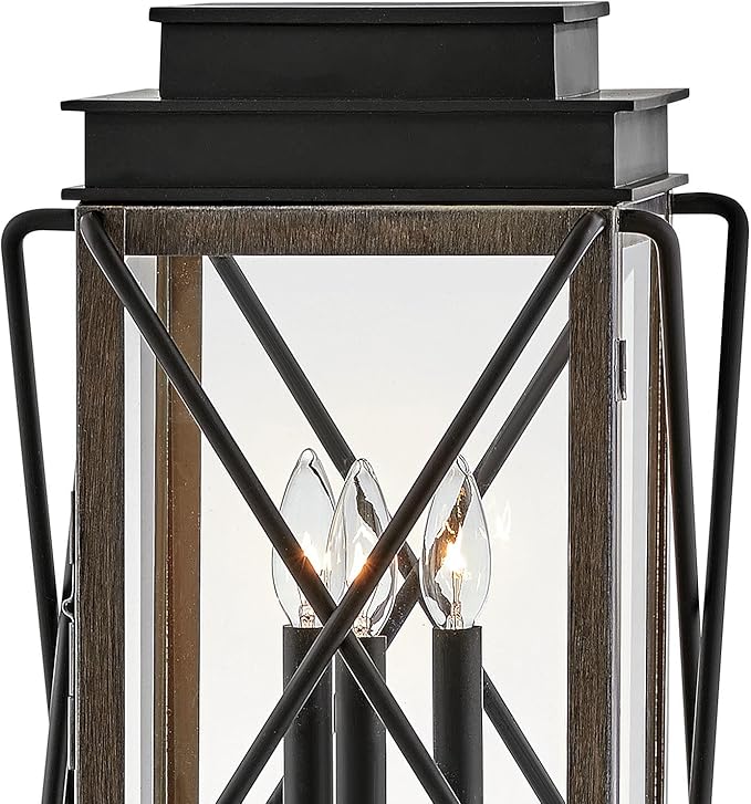 Hinkley Montecito Medium Post Top or Pier Mount Outdoor Lantern - Aluminum, Clear Glass, Timeless Elegance - Black Finish with Driftwood Gray Accent