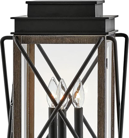 Hinkley Montecito Medium Post Top or Pier Mount Outdoor Lantern - Aluminum, Clear Glass, Timeless Elegance - Black Finish with Driftwood Gray Accent