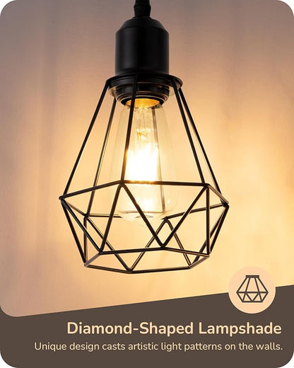 EDISHINE 70IN Farmhouse Floor Lamps for Living Room, Dimmable Industrial Tall Standing Lamps 3 LED Edison Bulbs Included, Diamond-Shaped Cage, Rustic Tree Corner Light for Bedroom, Office, Black