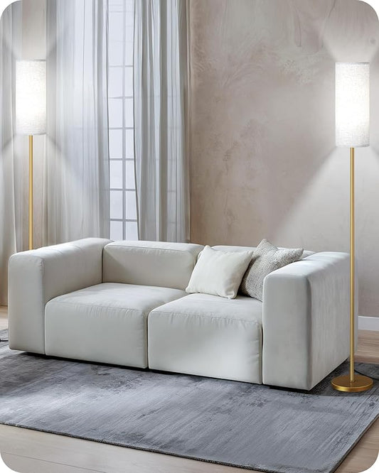 Set of 2 Dimmable Floor Lamps for Living Room with 2 Remotes and Foot Switch, Modern Standing Tall Lamp, Corner Lamp for Bedroom, Bulb Included, 3000K-6500K, Beige and Gold DE06LDP205W1