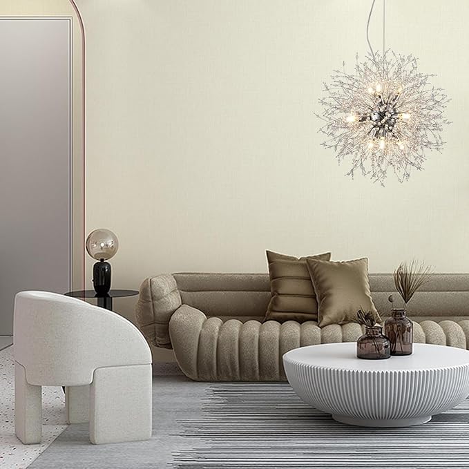Modern Dandelion Chrome Chandelier, 9 Lights Firework Crystal Chandeliers for Entryway, Sputnik Crystal Pendant Ceiling Light Fixture for Hallway, Dining Room