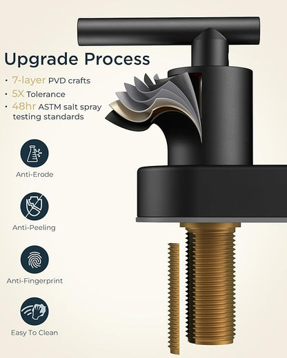 FORIOUS 4 Inch Centerset Bathroom Faucet Black 2 Hole, Two Handle Matte Black Faucet for Bathroom Sink with Pop Up Dain, 24" Supply Line, and 360° Rotating Spout of 4" Vanity