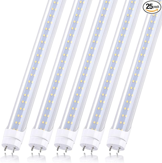 T8 LED Light Bulb 4FT, Ballast Bypass Required, 3360 Lumens, 2pin G13 End Day White 5000K, Replace 80W Fluorescent Light,Cold White 6000K, Dual-End Powered Clear Cover AC 85-277V 25Pack