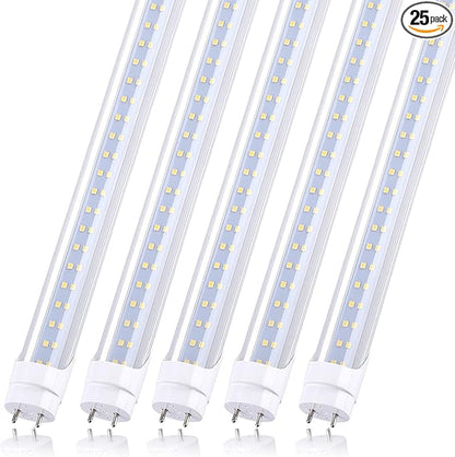 T8 LED Light Bulb 4FT, Ballast Bypass Required, 3360 Lumens, 2pin G13 End Day White 5000K, Replace 80W Fluorescent Light,Cold White 6000K, Dual-End Powered Clear Cover AC 85-277V 25Pack