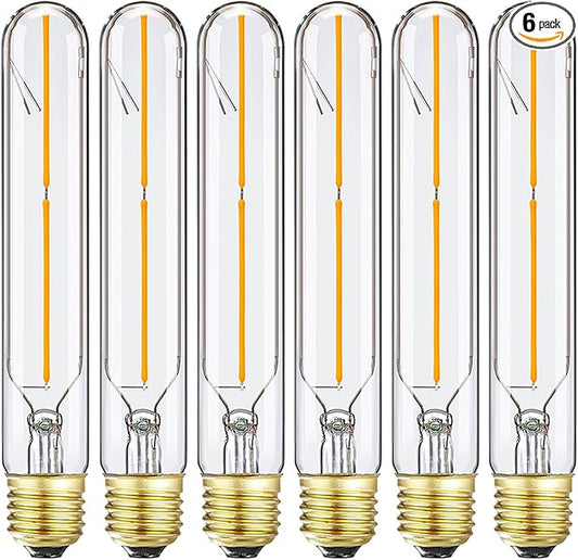 7.3 Inch E26 Led Bulb 40 watt,Dimmable Tubular Bulb 4W,2700k Warm White Edison Bulbs,T10 Long Clear Glass Light Bulb for Rustic Pendant,Industrial Pipe,Wall Sconces,Chandeliers,6 Pack