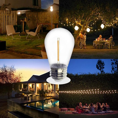 Jslinter S14 1W Outdoor String Lights Bulbs LED, Shatterproof & Waterproof, 2200K Warm White, 11W Equivalent, E26 Base, Edison Vintage Style Replacement for Patio Garden, 16-Pack