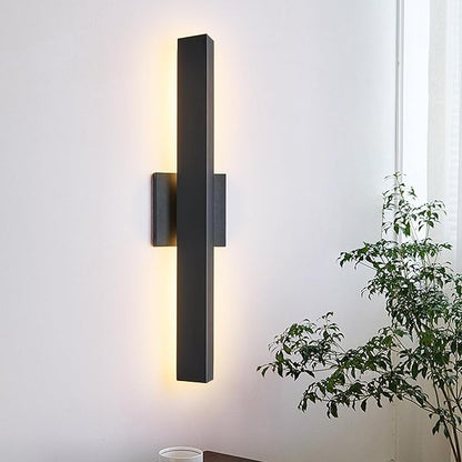 Modern Minimalist 20W LED Outdoor Wall Light, IP65 Waterproof, 1700 Lumens Warm White, Black Textured Aluminum & Frosted Glass, Wall-Mounted Porch Lights for Garage, Patio, Entryway