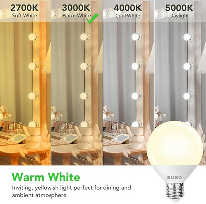 BUBO Vanity Light Bulbs 60 Watt Equivalent, Bathroom Light Bulbs Warm White 3000K, G25 Globe Round Bulb 800 Lumens, E26 Medium Base, 7W, Non-Dimmable, 12 Pack