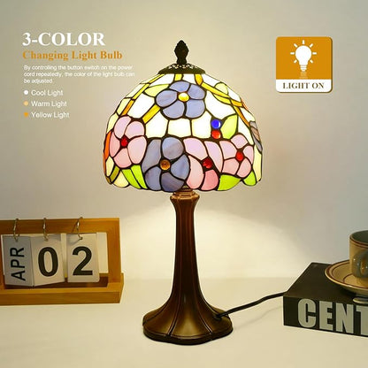 Tiffany Lamp Morning Glossy Stained Glass Table Lamp 8x8x15 Inches Flower Style Desk Reading Light Decor for Beside Bedroom Living Room Home Office