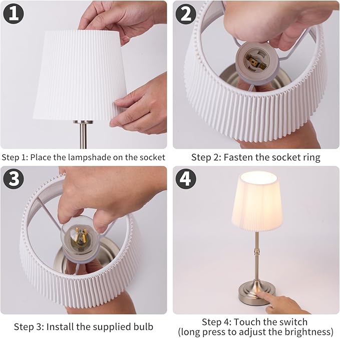 Cordless LED Table Lamp,Portables Fabric Shade Desk Lamps, 5000mAh Rechargeable Battery Powered Lighting, Dimmable Light for Dining Room, Bedroom, Bedside, Night Light, Balcony (Sliver-02)