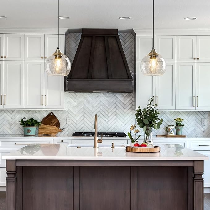 Clear Glass Pendant Lights Kitchen Island Lighting Globe Pendant Light Fixtures Modern Pendant Lighting for Kitchen Island Bedroom Living Dining Room Light Fixture(5.9in, 1-Pack)