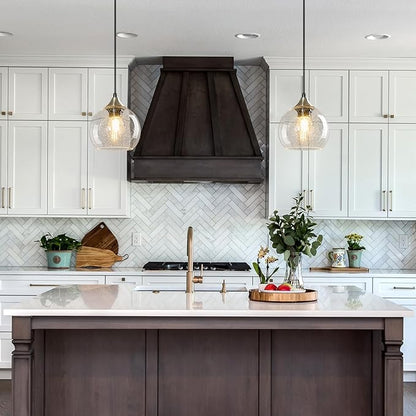Clear Glass Pendant Lights Kitchen Island Lighting Globe Pendant Light Fixtures Modern Pendant Lighting for Kitchen Island Bedroom Living Dining Room Light Fixture(5.9in, 1-Pack)