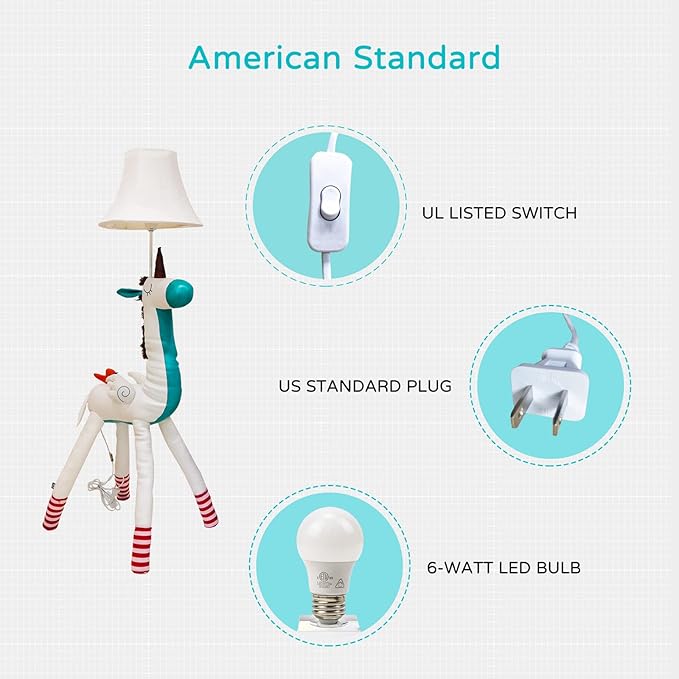 Floor Lamp, Easy-Care Artificial Leather Kids Floor Lamp for Bedroom, 51 Inch Tall White Unicorn Hand-Stitched Design Standing Lamp, Package Come with an E26 LED Bulb (White Unicorn)