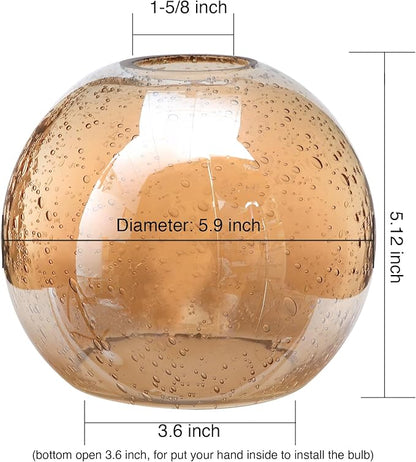 Glass Lamp Shade Replacement Globe & Cover for Lighting Fixture, 5.9" Diameter, 1-5/8 inch Fitter, 2 Pack Clear Amber Seeded Bubble Globe Lamp Shade