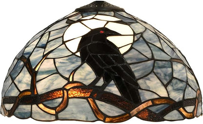 Bieye S10954 Raven Sitting on Bare Tree Tranch Against Full Moon Tiffany Style Stained Glass Lampshade (Dark Blue, 16Wx9H)