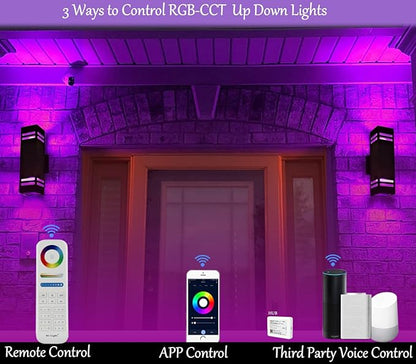 Up Down Wall Sconce RGB Color Changing Lights 1200lm, Dusk to Dawn Outdoor Lighting Fixture 2 Pack, Milight Remote Control Smart Exterior Lights with Tunable White 2700k-6500k (ETL Listed)