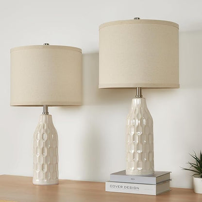 Luvkczc 24.8" Ceramic Table Lamps Set of 2 with Color Temperature & Bulbs Included - Bedside Lamps for Nightstand, Living Room, Bedroom, Home Office Decor