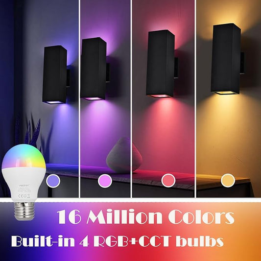 Up and Down Lights Outdoor Wall Lights, RGB LED Dusk to Dawn Outdoor Lighting, IP56 Black Aluminum Anti Rust Waterproof Outdoor Light Fixtures Wall Mount for House Front Door Porch Patio