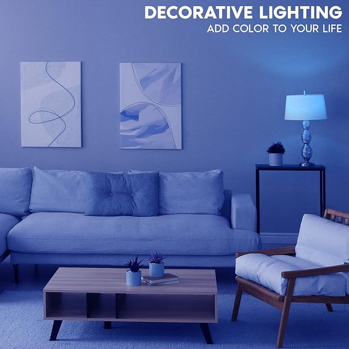 LUXRITE E12 LED Filament Blue Light Bulb, 4.5W (40W Equivalent), Colored Glass Candelabra Bulb, UL Listed, E12 Base, Indoor Outdoor, Porch, Decoration, Party, Holiday, Event, Home Lighting (6 Pack)
