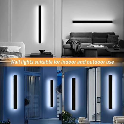 Mikeru 39.3" 2Pack Outdoor Wall Sconce 6000K Cool White - IP65 Waterproof Black Exterior Light, Hardwired Wall Mounted Fixture for Porch, Patio & Entryway | Non-Dimmable Weatherproof Design