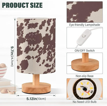Bedside Lamp Cow Horse Print Brown Spots Table Lamp for Bedroom LED Nightstand Lamp Shade USB Ports Wood Base for Living Room Dorm Office