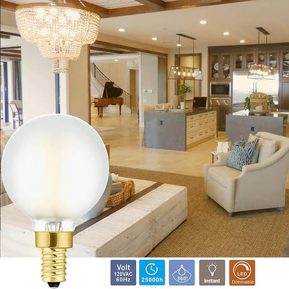 Leools Dimmable g16.5 led Frosted Bulb e12 g16 1/2 led Candelabra Bulb 60w led Edison Bulb 3000K Soft White 600lm ac120v 6w g50 led Globe Bulb for Chandelier,Vanity and Ceiling Fan Light Bulbs 6Pack