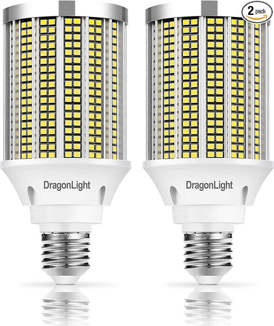 DragonLight 50W Super Bright LED Corn Light Bulbs (400 Watt Equivalent) - E26 Base LED Lamp 6000K Daylight 6,000 Lumens for Large Area Lighting, Pack of 2