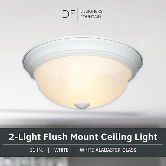 DESIGNERS FOUNTAIN 11 in 2-Light Flush Mount Ceiling Light, White, 1257S-WH-AL (Pack of 6)