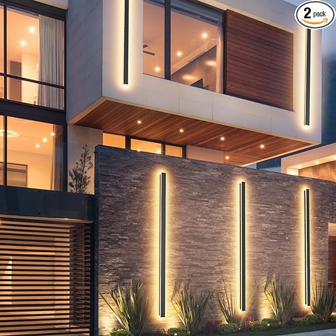 Aipsun Outdoor Lights 2 Pack,Modern Outdoor Wall Light 59inch Long Strip LED Wall Sconce IP65 Anti Rust Warm Light Fixture 3000K Exterior Wall Mount Lights for Entrance, Hallway, Garage, Porch